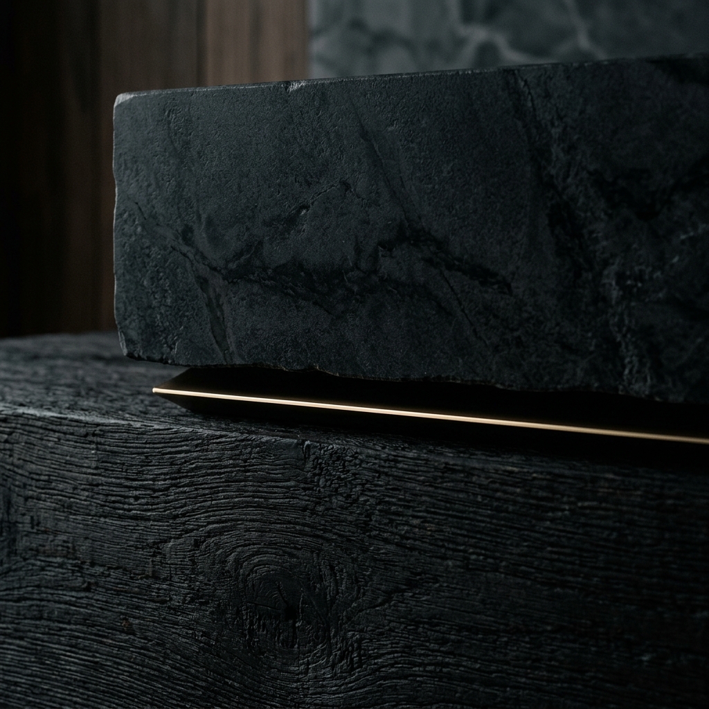 Rayyara abstract monolithic dark marble representing capital